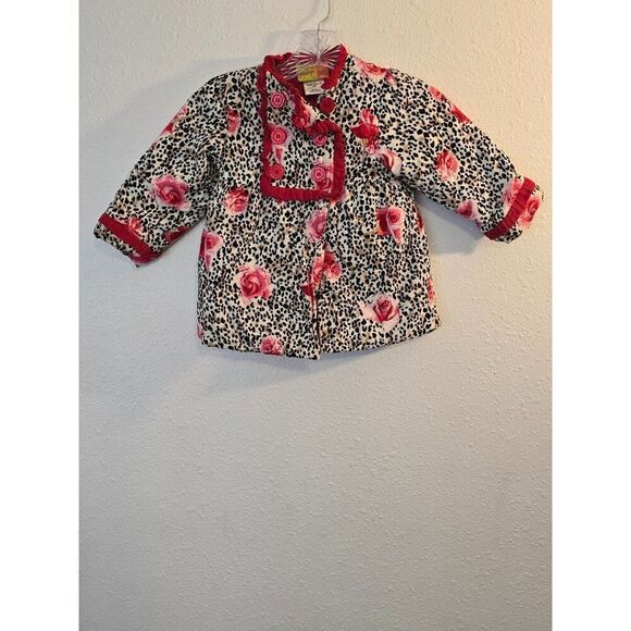 Penelope Mack Floral Leopard Corduroy Pea Coat Lined Dress Girls sz 2t - Picture 1 of 6